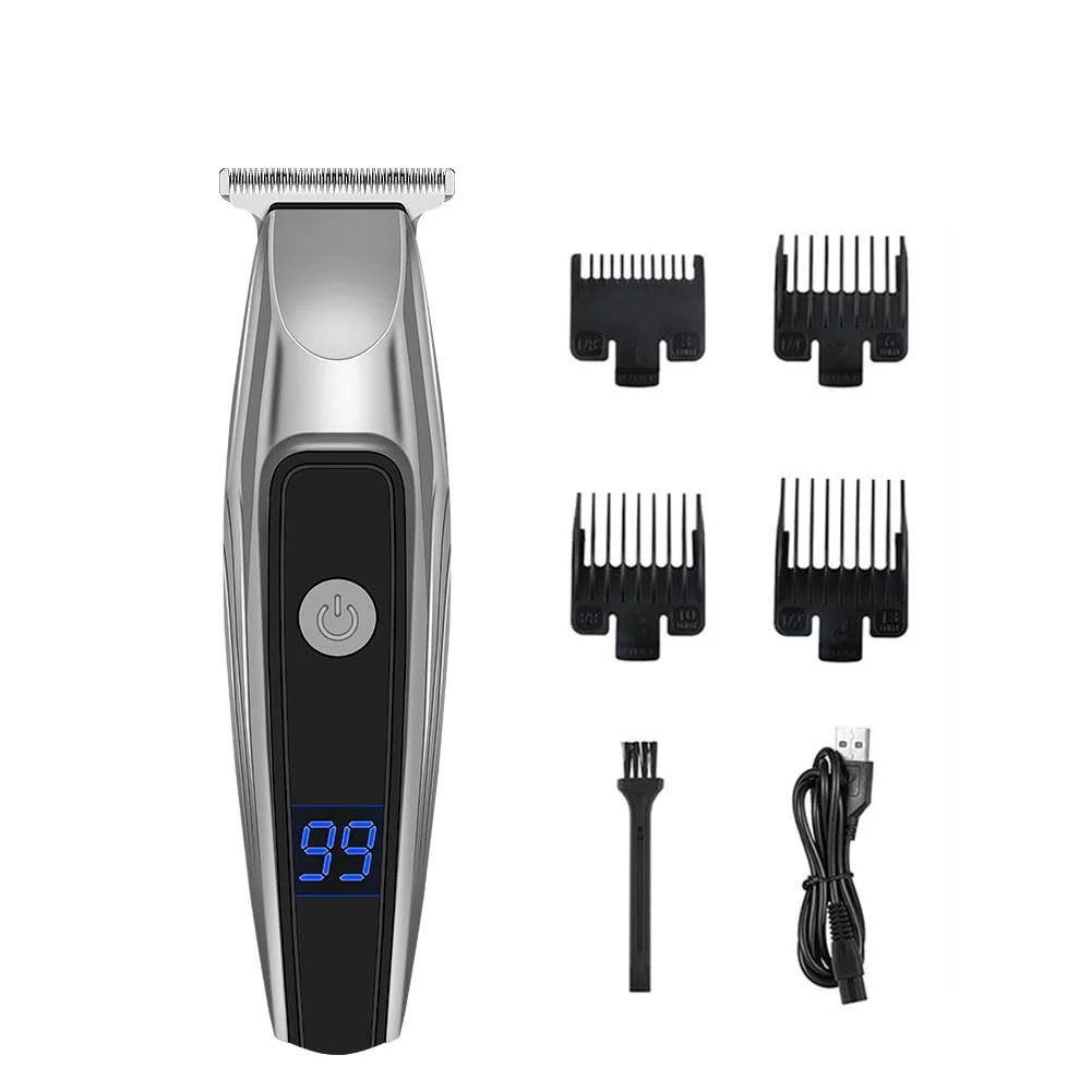 Contemporary Professional Hair Clipper Set Digital Display Trimmer Kit with 4 Limit Combs 6500RPM Power Motor Cordless Rechargeable Haircutting Tool for Fammily Detailed