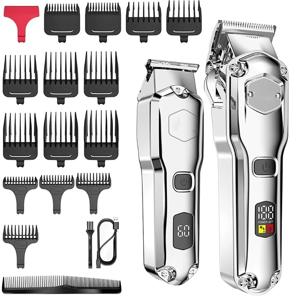 Excellent HEYLZBKCF Mens Hair Clippers 2PCS Combo Kit Adjustable Clipper Professional Trimmer for Men Barber Electric Beard Cutter Machine Rechargeable Contemporary