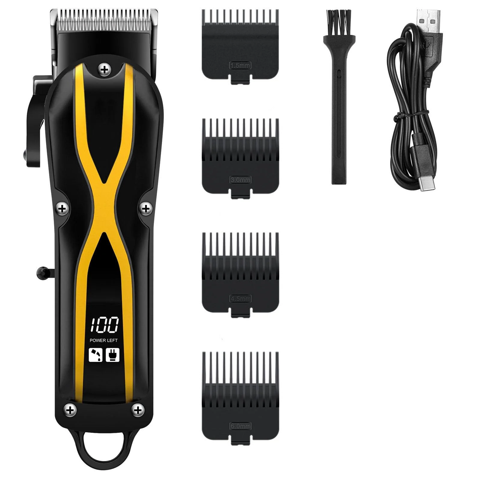 Solid Hair Clippers for Men Professional - 7000RPM Cordless and Trimmers Set with Digital Display 4 Limit Combs USB Rechargeable Electric Cutting Kit Smooth