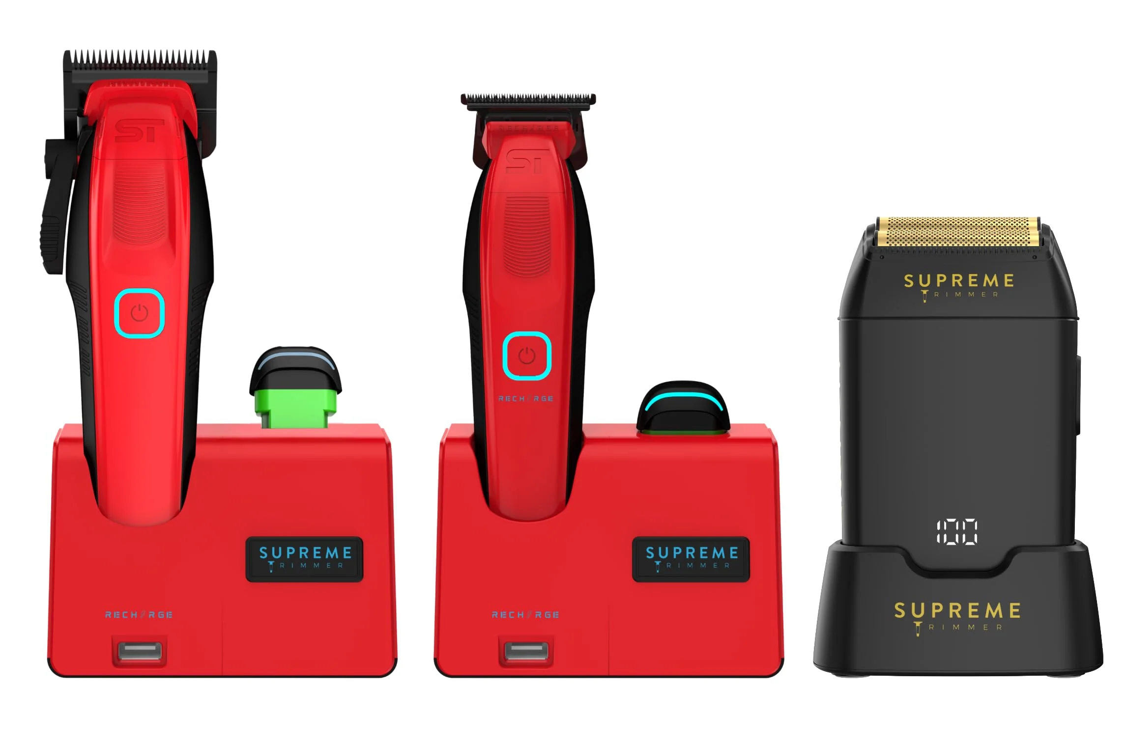 High-Quality Supreme Trimmer 3-in-1 Recharge Hair Clipper Beard Trimmer Crunch Foil Shaver Combo - Removable Batteries Smart USB Charging Base Master Barber High-Grade