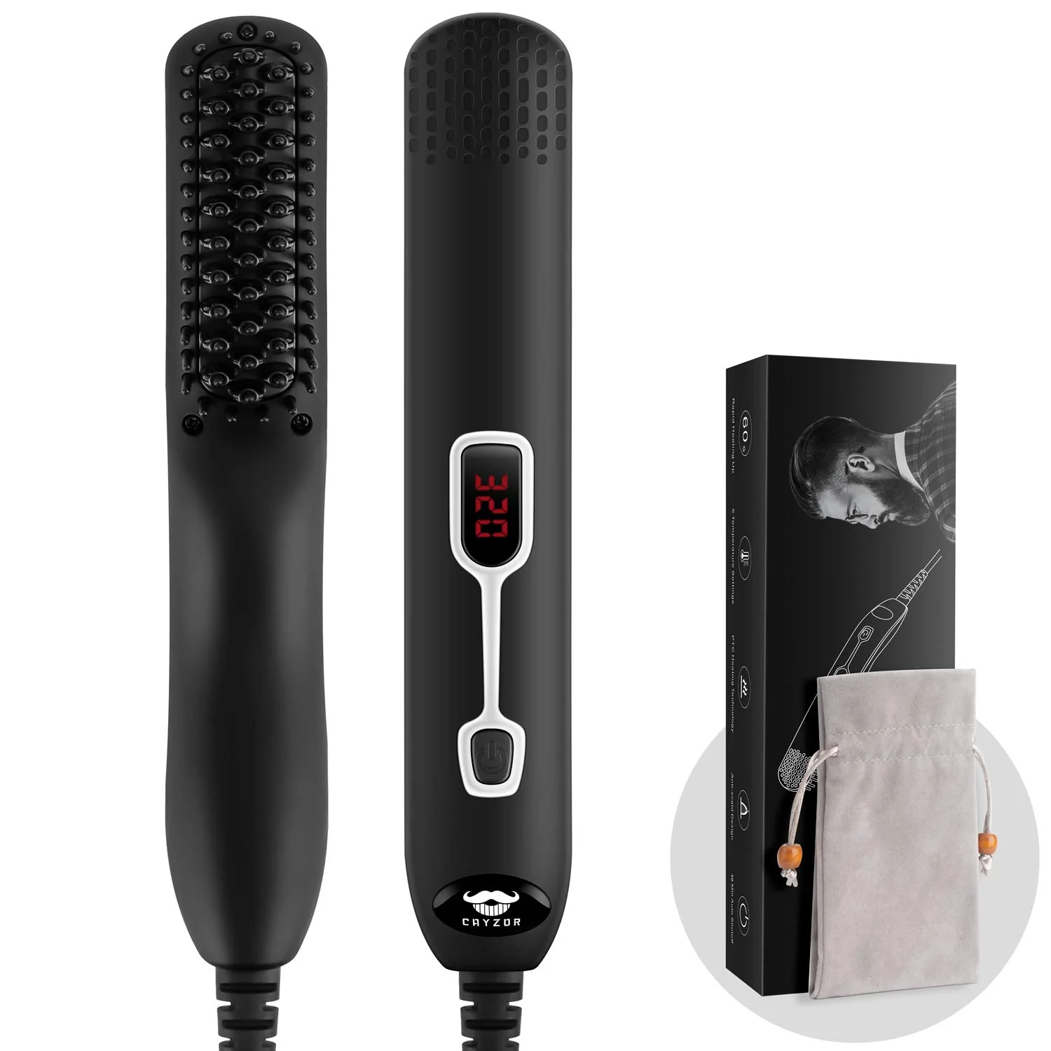High-Quality Cayzor Beard Straightener Comb for Men - Upgraded Professional Electric Mens Beard Straightening Heated Brush Portable Anti-Scald 5 Adjustable Unique