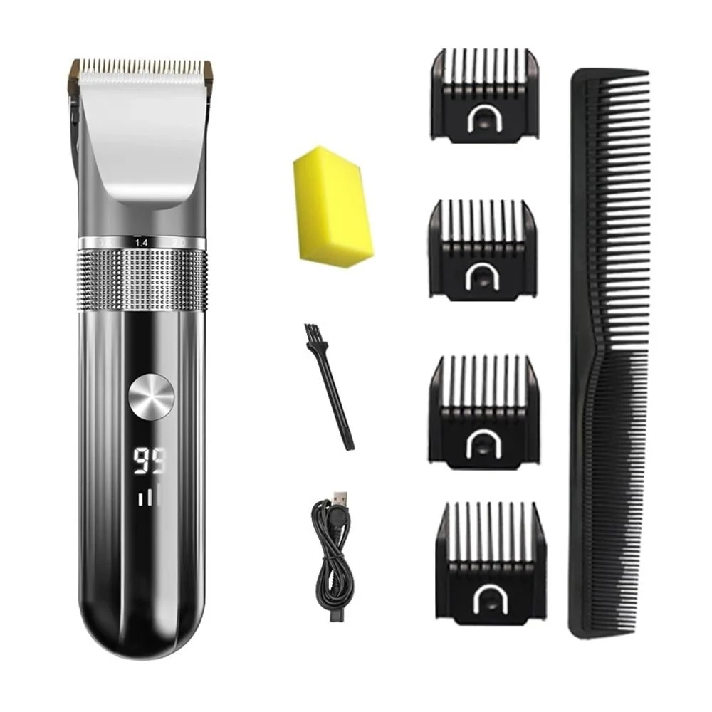High-End EWKYLSEM Electric Hair Clipper Professional Trimmer Household Waterproof LED Display Men USB Charging Haircut Tools Set Black-Set1 Functional