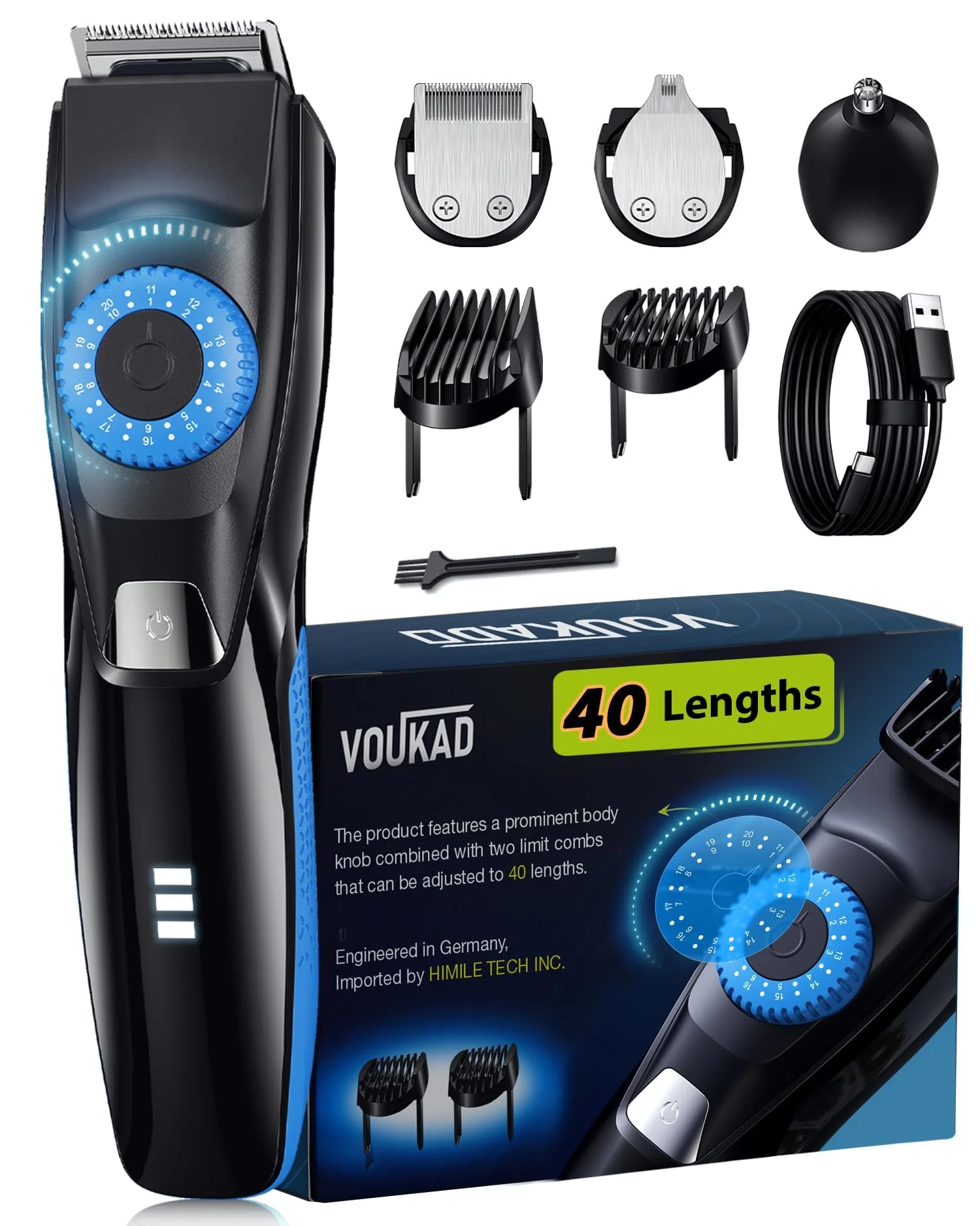 Comfortable Beard Trimmer for Men 120-Min Cordless Runtime 0.5mm Precision Dial 40 Settings - Constant Power Motor IPX7 Waterproof Hair Clipper Kit Powerful