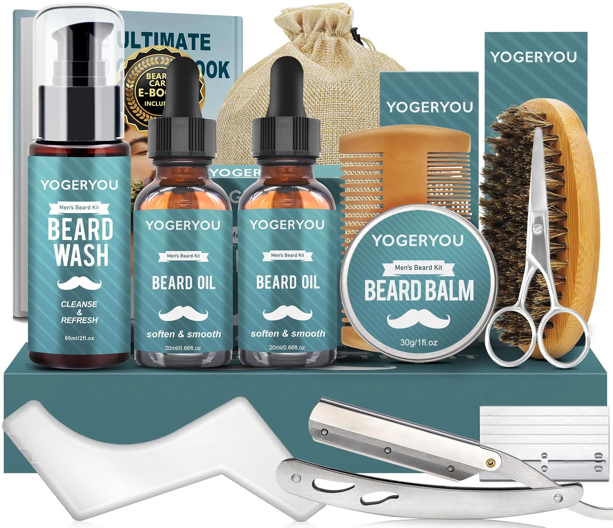 Exceptional Beard Kit with Straight Razor Beard Oil x2 Easy Styling Daily Grooming High-Performance