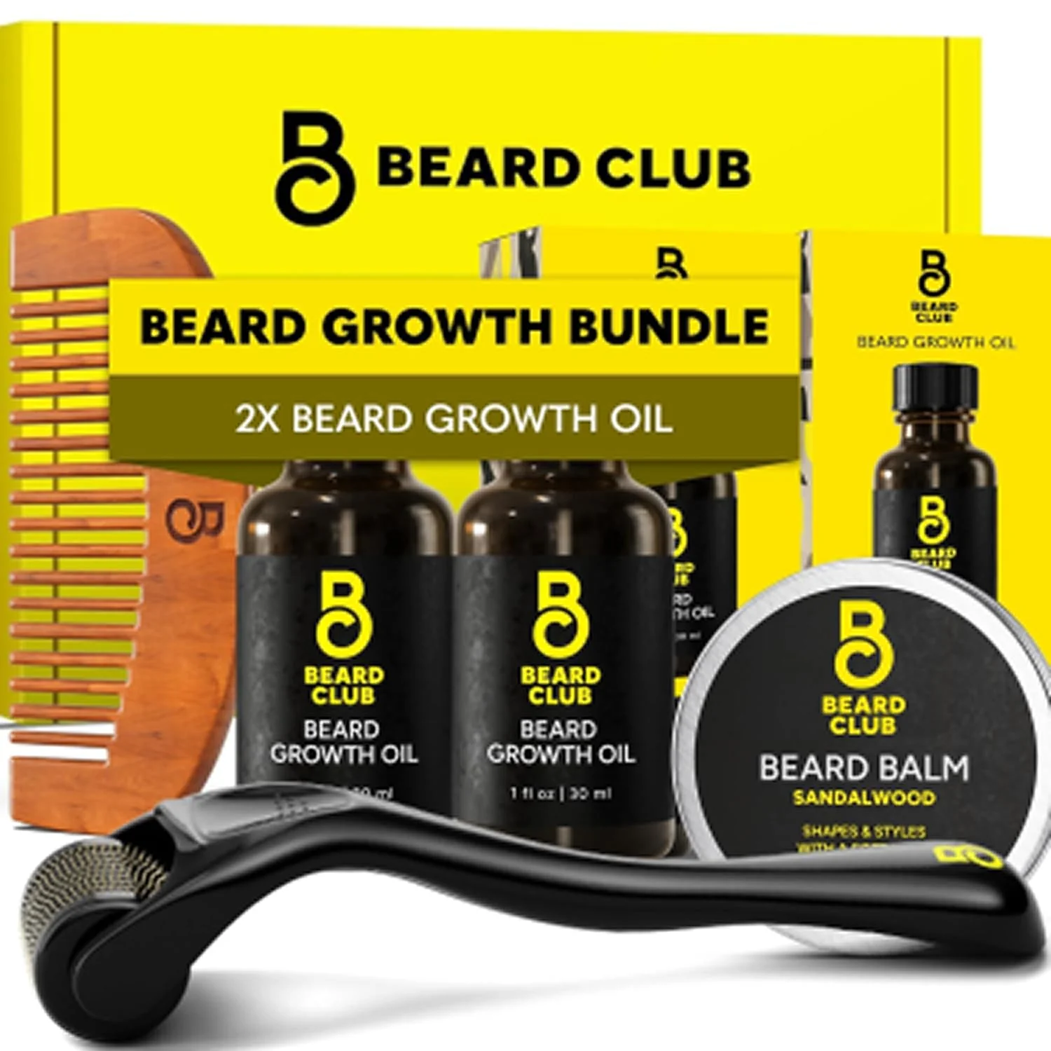 Effective The Beard Club Enhanced Beard Growth Kit - Derma Roller Beard Growth Oil 2PK Sandalwood Beard Balm Comb - Gift Set High-Grade