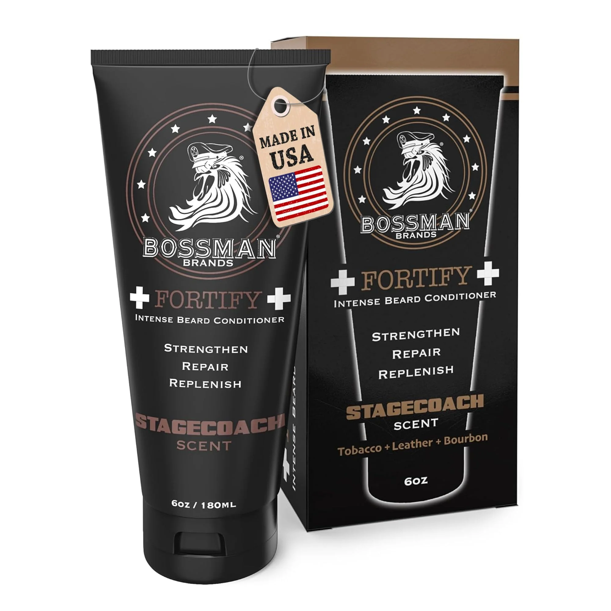 Official Bossman Fortify Intense Beard Conditioner for Men Stagecoach Scent - Moisturizes Replenishes Protects with Natural Ingredients - Thicker Formula Contemporary