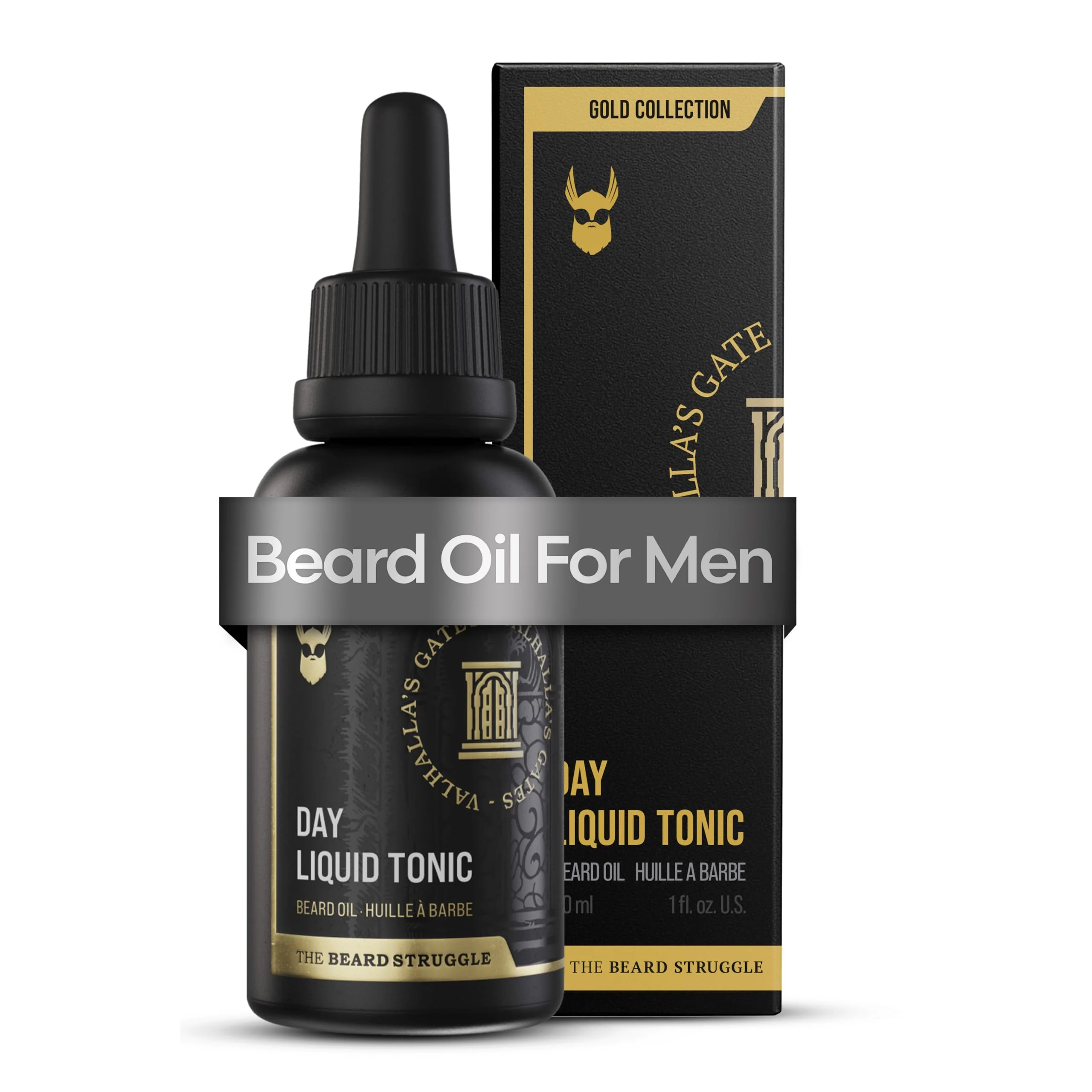 Genuine The Beard Struggle - Day Liquid Tonic Beard Oil - Gold Collection Valhalla's Gates - Beard Oil for Men - Moisturize Softens Hair Reduces Itch - Day Smart