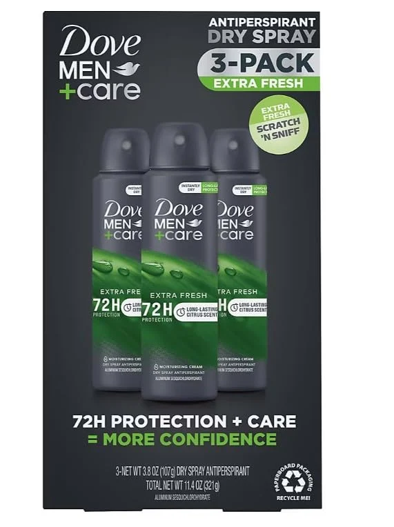 Recyclable Dove Men Care Antiperspirant Deodorant Dry Spray - Extra Fresh 3 pk. 3.8 oz. Selected