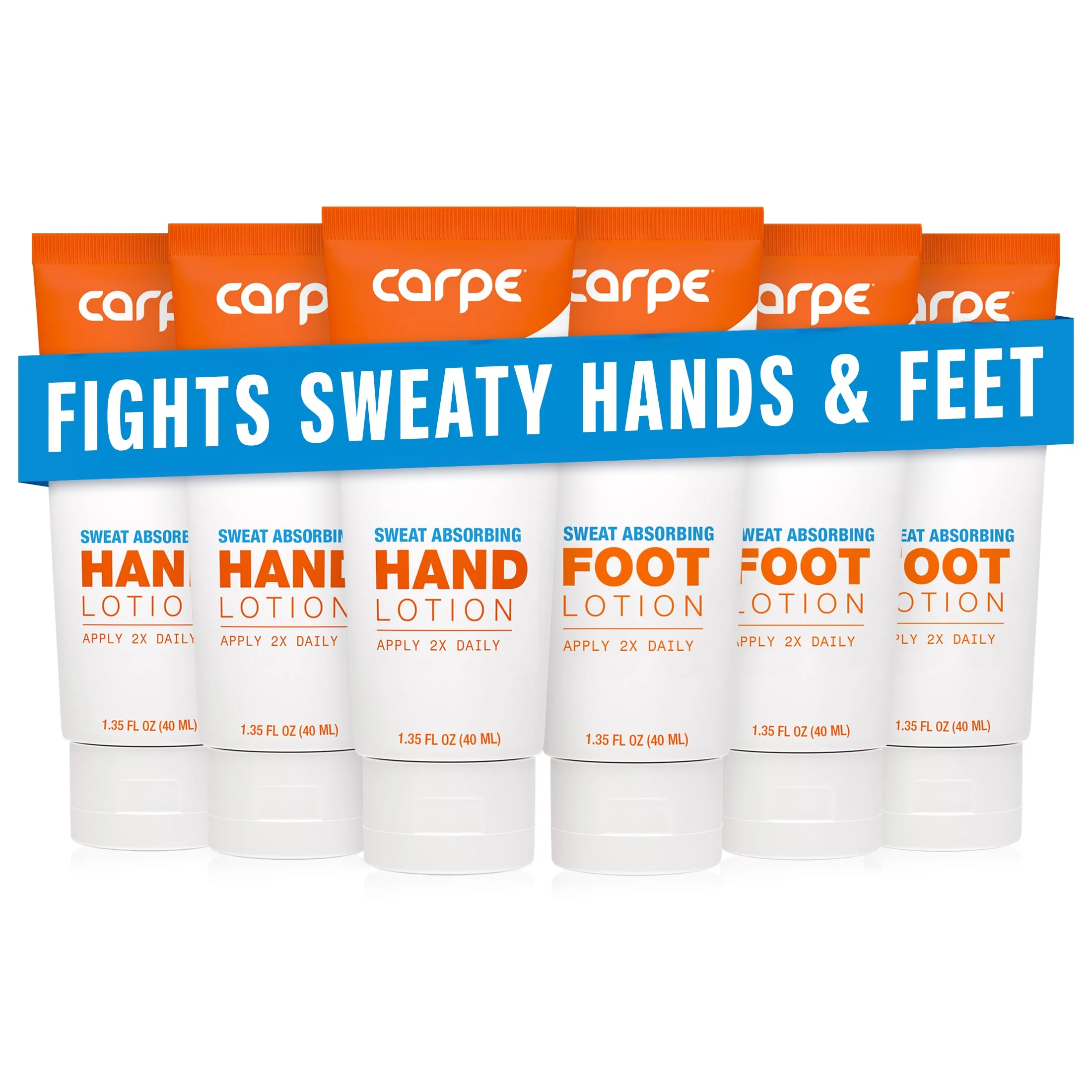 Versatile Carpe Sweat Absorbing Hand and Foot Lotion Bundle 3 Hand and 3 Foot Tubes Stop Sweaty Hands and Sweaty Smelly Feet Dermatologist- Flexible