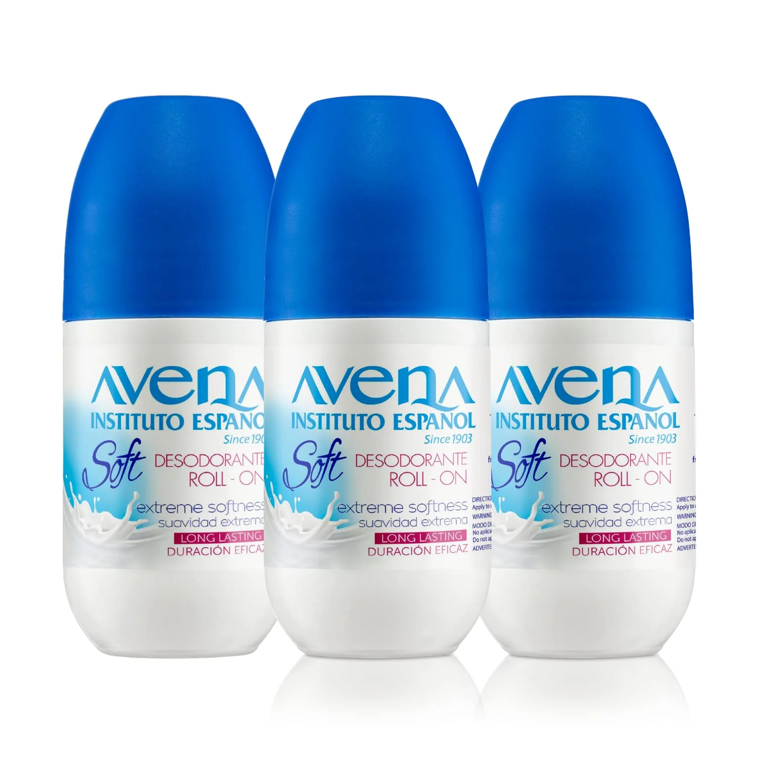 Official Avena Instituto Espanol Oatmeal Deodorant Roll-On Soft Extreme Softness Long-Lasting Non-Alcohol 3-Pack of 2.5 Fl Oz Each Unique