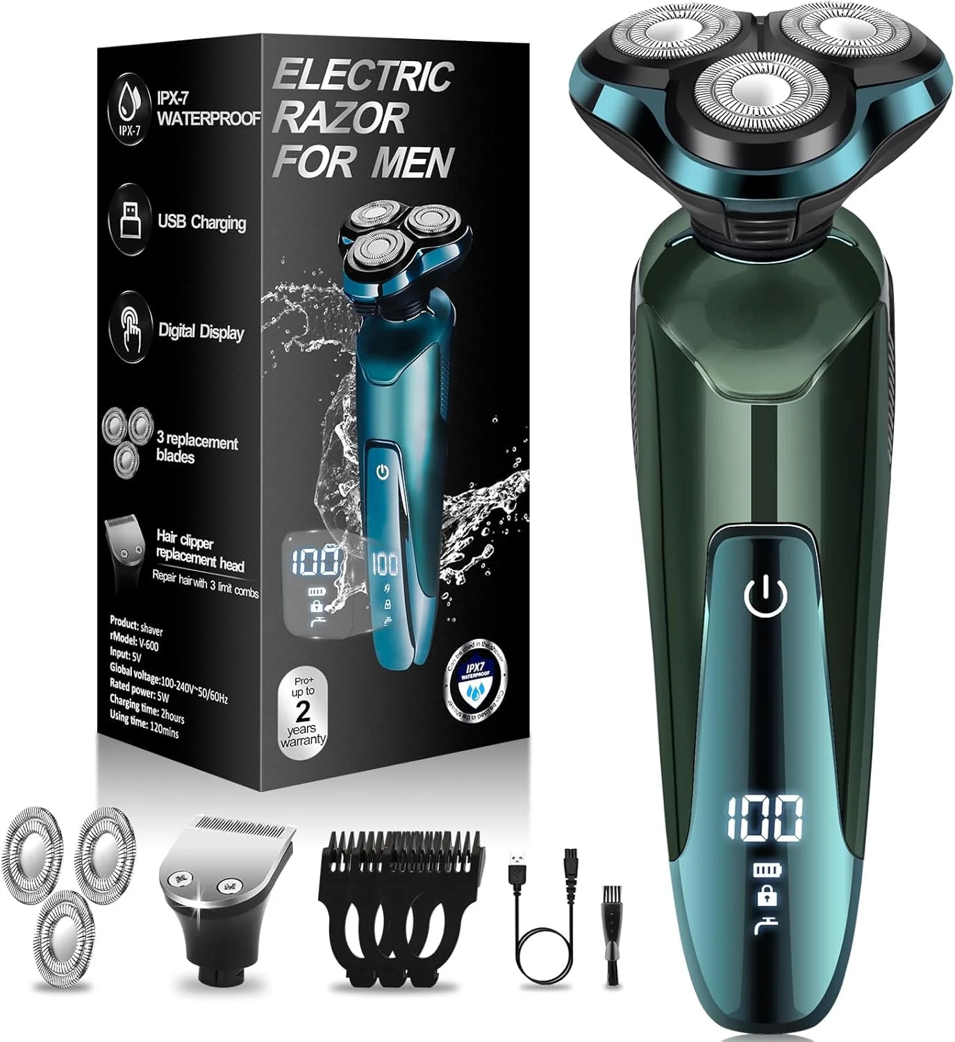 Enhanced Electric Razor for Men 3-in-1 Shaver with Floating Blades for Nose Hair Sideburns Blades Pop-up Trimmer IPX7 Waterproof Travel Lock Luxury