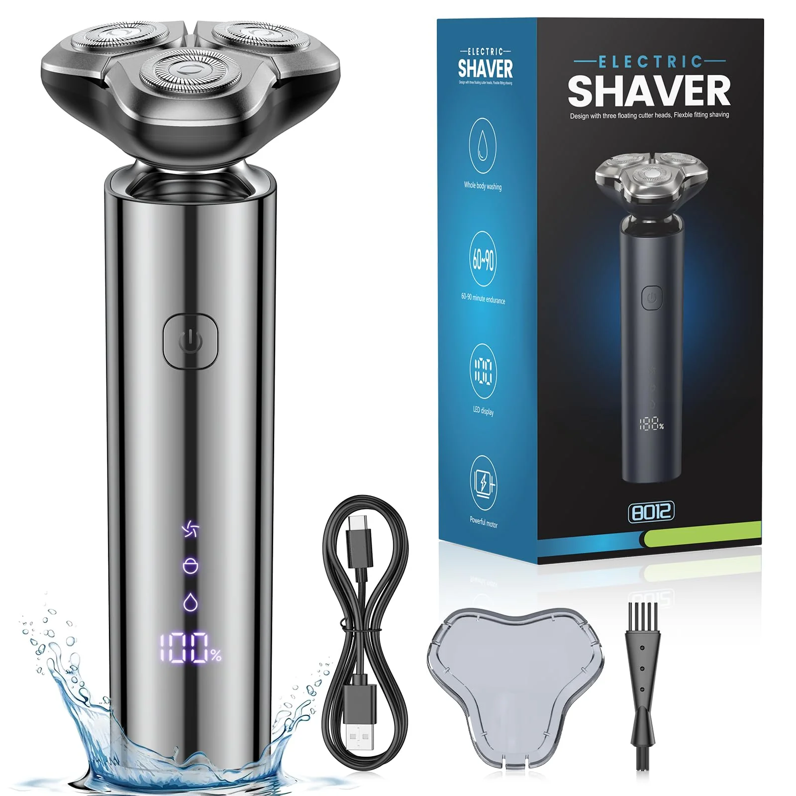 Reliable Electric Razor for Men Electric Shavers for Men 3-Blade Rotary Shaving System Waterproof Wet Dry Cordless Razor Touch Switch Type-C Fast Proven