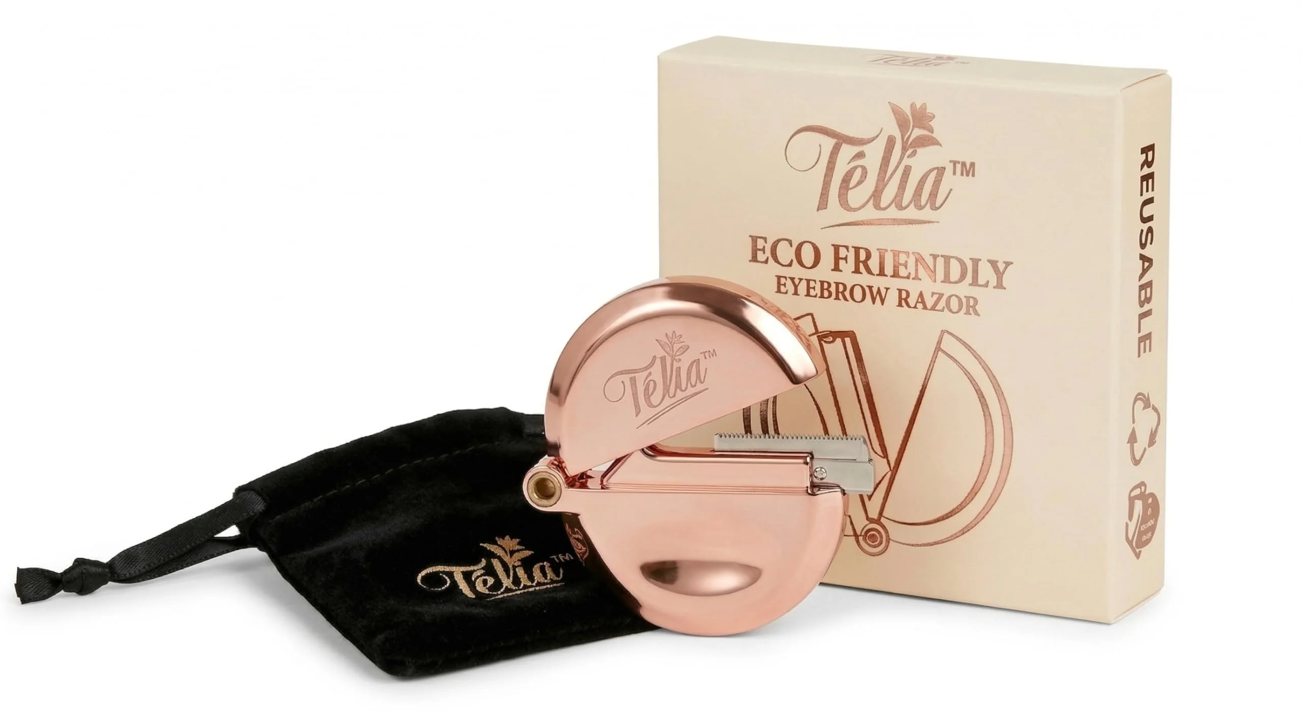 Green Télia Eyebrow Razor - Rose Gold Stainless Steel Facial Razor for Women Reusable Brow Shaper for Precision Eyebrow Grooming and Gentle Face Hair Easy-to-Use