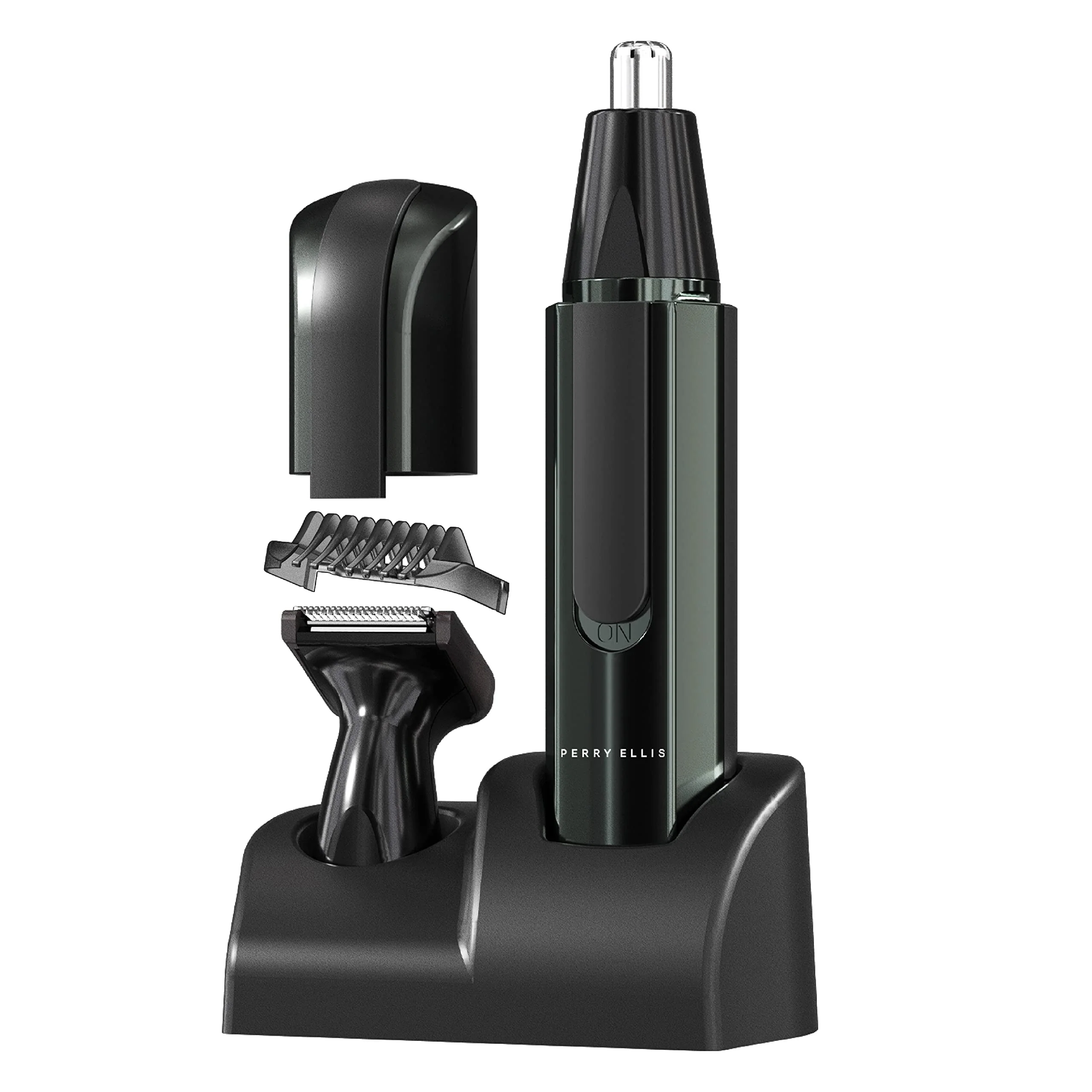 Reusable Perry Ellis Cordless Men s Shaving Kit Beard- Ear- and Nose-Hair Trimmer with 2 Detachable Heads Trimming Guide with 4 Adjustable Levels IPX4 Flexible
