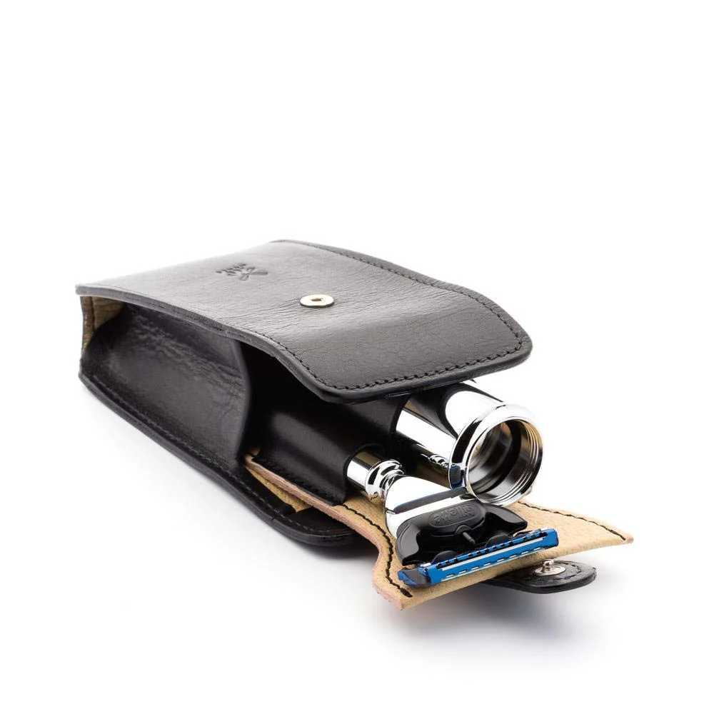 Natural MÜHLE Travel Florentine Leather Silvertip Fibre 5-Blade Razor Luxury Shaving Kit Durable
