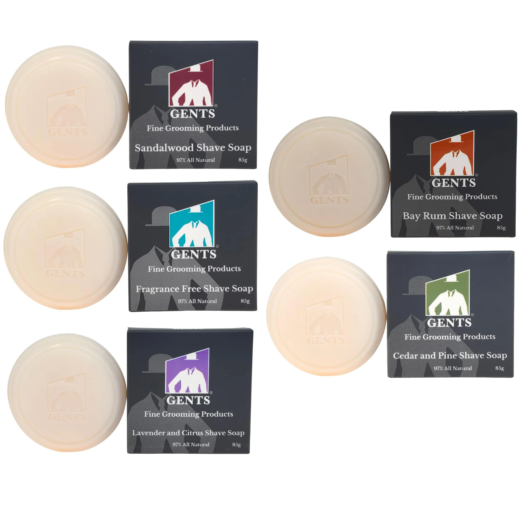 Fine GENTS Men's Shaving Soap All Natural Enriched with Shea Butter and Glycerin 3-Ounce Each Variety Pack Pack of 5 Effective