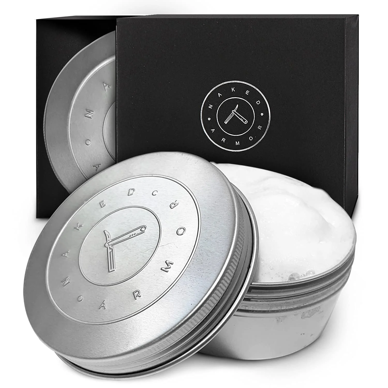 Optimized Naked Armor Organic Shave Soap for Men - Large 7oz Shaving Soap Tin for Sensitive Skin Wet Shaving - Handmade with Shea Butter Essential Oils Classic