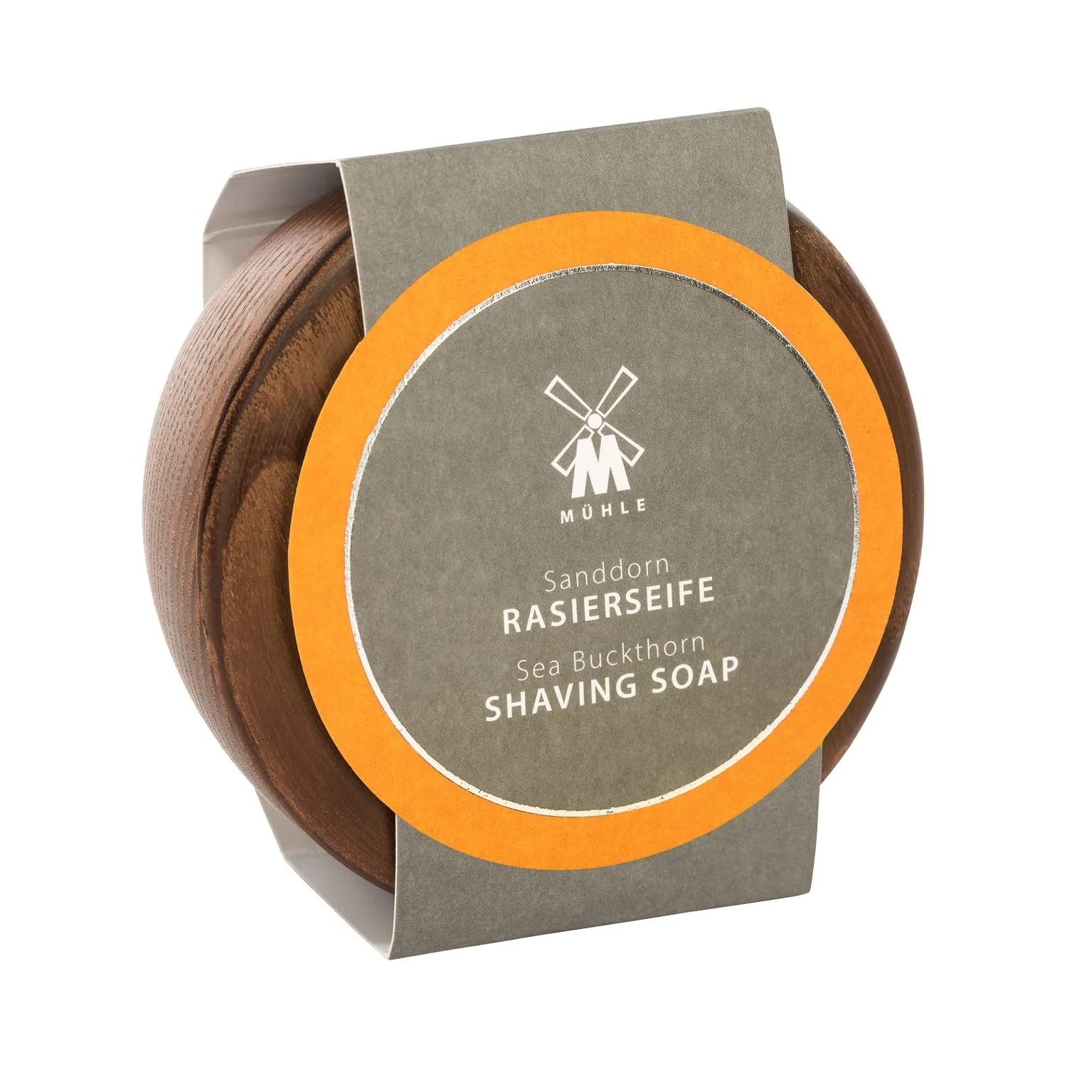 Safe MÜHLE Wooden Bowl with Shaving Soap - Sea Buckthorn - 65 Grams - Shave Soap for Men - Steamed Ash Shaving Bowl - Rich Light Soap Formula - Nurturing High-Quality