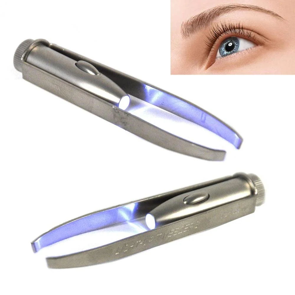 World-Class 1st Choice 3 Stainless Steel Make Up LED Light Eyelash Eyebrow Hair Removal Lighted Tweezer Fashionable