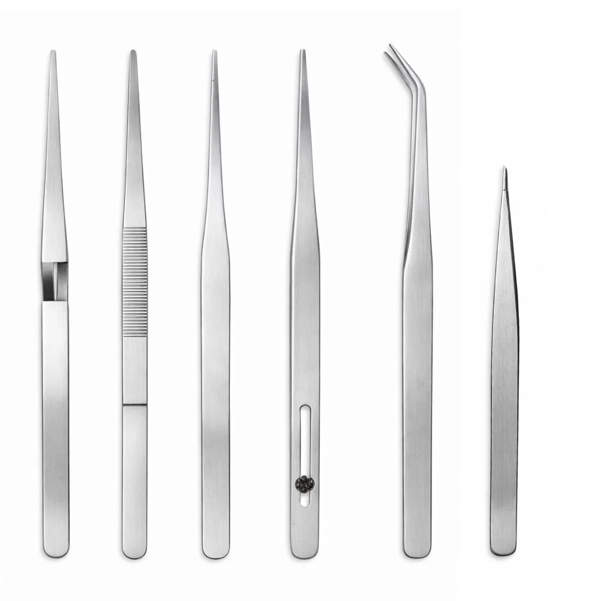Smart JEWEL TOOL 6-Piece Tweezer Set - 6 Tips Lengths 4.25 to 7 - Craft Jewelry Watch Repair - Essential for Kits - Multipurpose Precision Clean