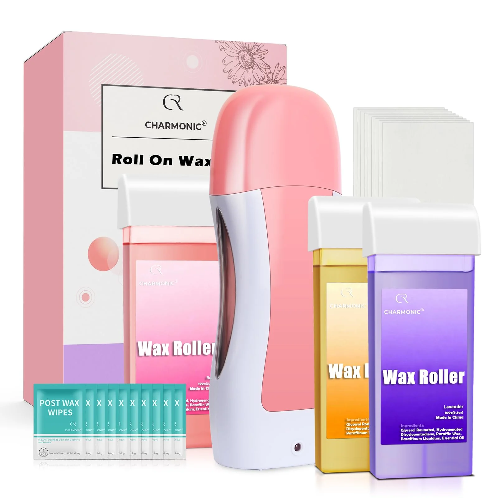 Enhanced Roll On Wax Kit Portable Wax Roller Kit for Coarse Fine Hair Removal Beginners Waxing Roller for All Skin Types with 3 Pcs 100g Roll Cartridge 100 Sophisticated