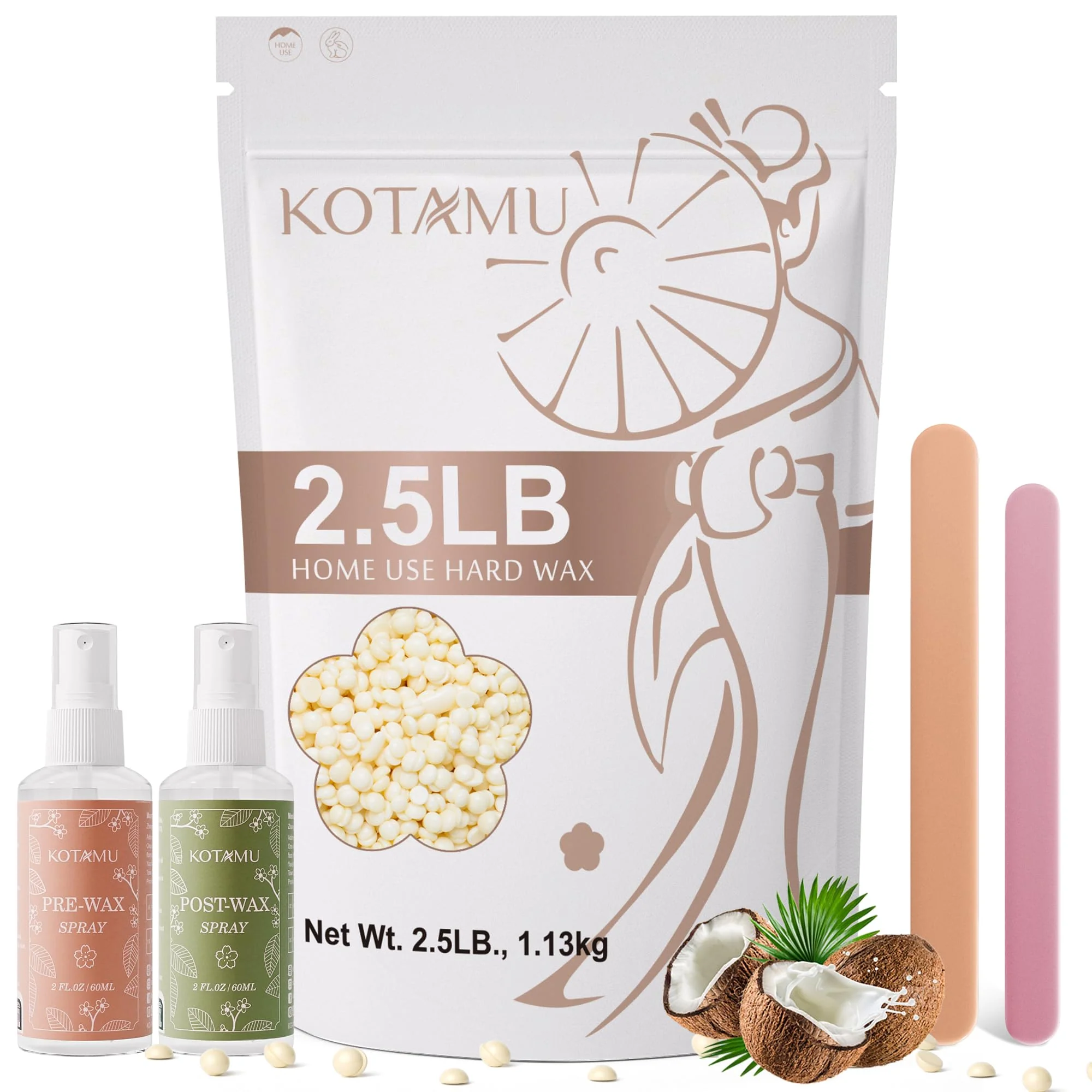 Professional KOTAMU Hard Wax Beads for Women Men Hair Removal Cream Wax Beans for Full Body Sensitive Skin Chest Back Leg Facial Bikini Brazilian Waxing 2.5lb Stylish