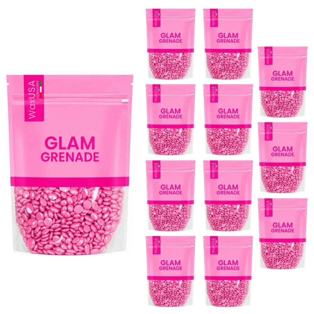 Recyclable WaxUSA by Waxness Hard Wax Beads 1.67 lb 750g Pack of 12 - Glam Grenade Demi-Creamy Neon Reflective - Professional Stripless Hair Removal - Made in World-Class