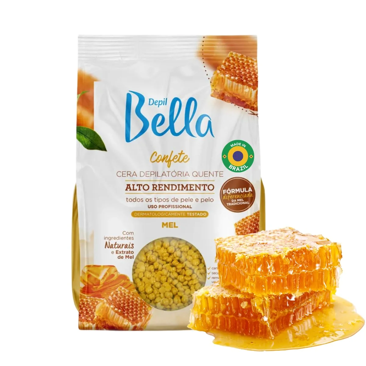 First-Class DEPIL BELLA Hard Wax Beads Honey 2.2 lbs for Hair Removal - Professional Hair Removal Wax Beads - All Skin and Hair Types - Natural Ingredients Soft