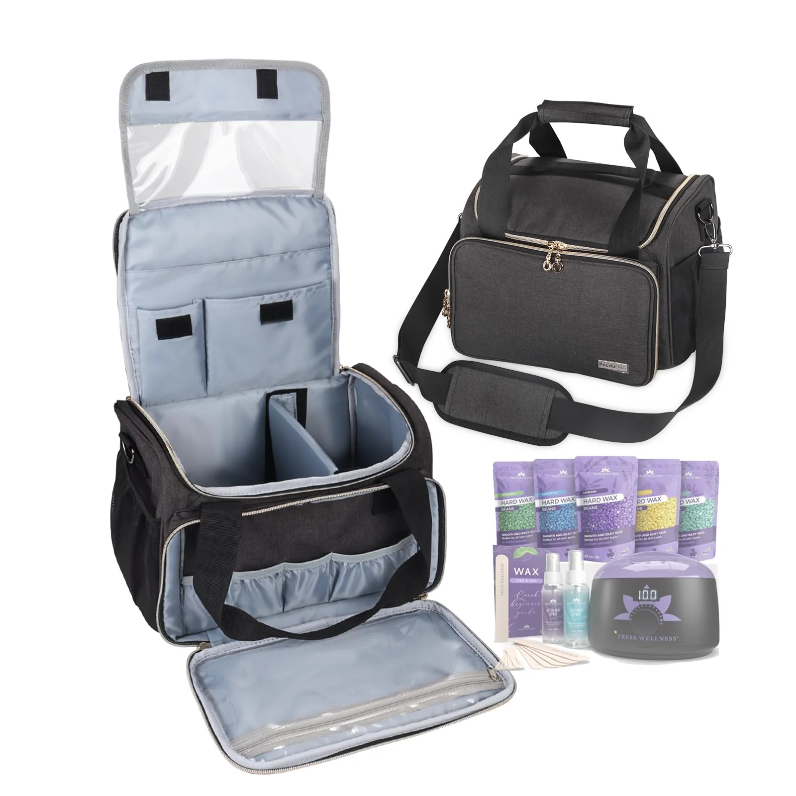 Specialty POCDUORG Universal Waxing Kit Carry Bag Compatible with Tress Wellness - Portable Organizer for Wax Warmer Wax Beans Pre After Wax Sprays Optimized