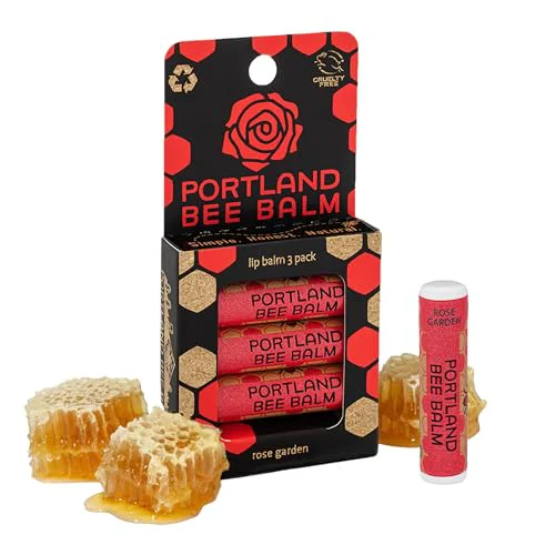 Prestigious Portland Bee Balm All Natural Handmade Beeswax Lip Balm with Organic Coconut and Olive Oil Rose Garden - 3 Count - Natural Lip Balm Cruelty Enhanced