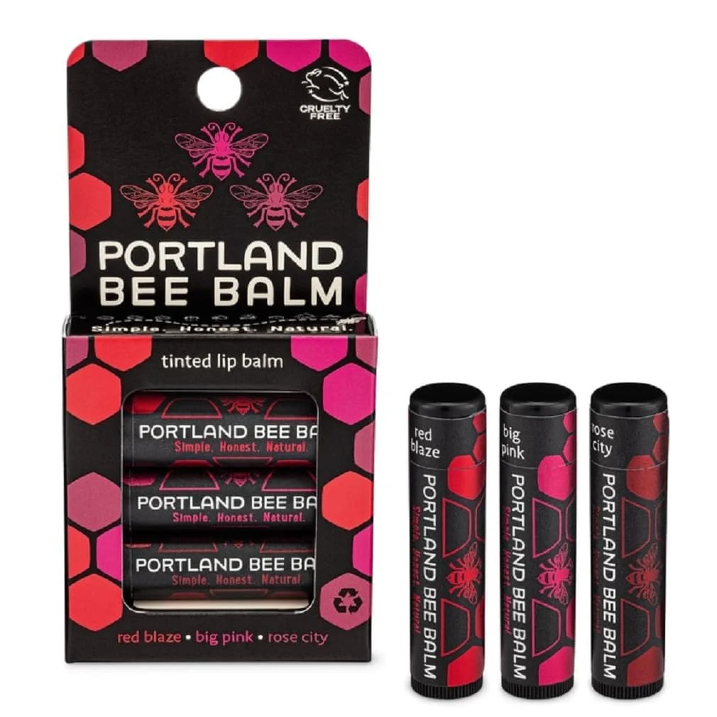 World-Class Portland Bee Balm All Natural Handmade Tinted Beeswax Based Lip Balm Asssorted Color Shimmer 3 Count Smart