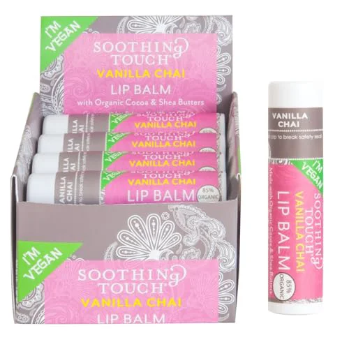 Organic Soothing Touch Lip Balm - Vegan Vanilla Chai - Case of 12-0.25 oz Top-Quality