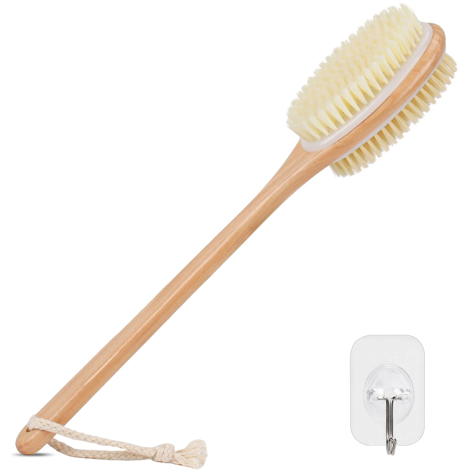 Certified Alyvisun Wooden Back Scrubber for Shower with Long Handle Dual-Sided Bath Brush Body Scrubber with Stiff and Soft Bristles Exfoliating Body Brush Sophisticated