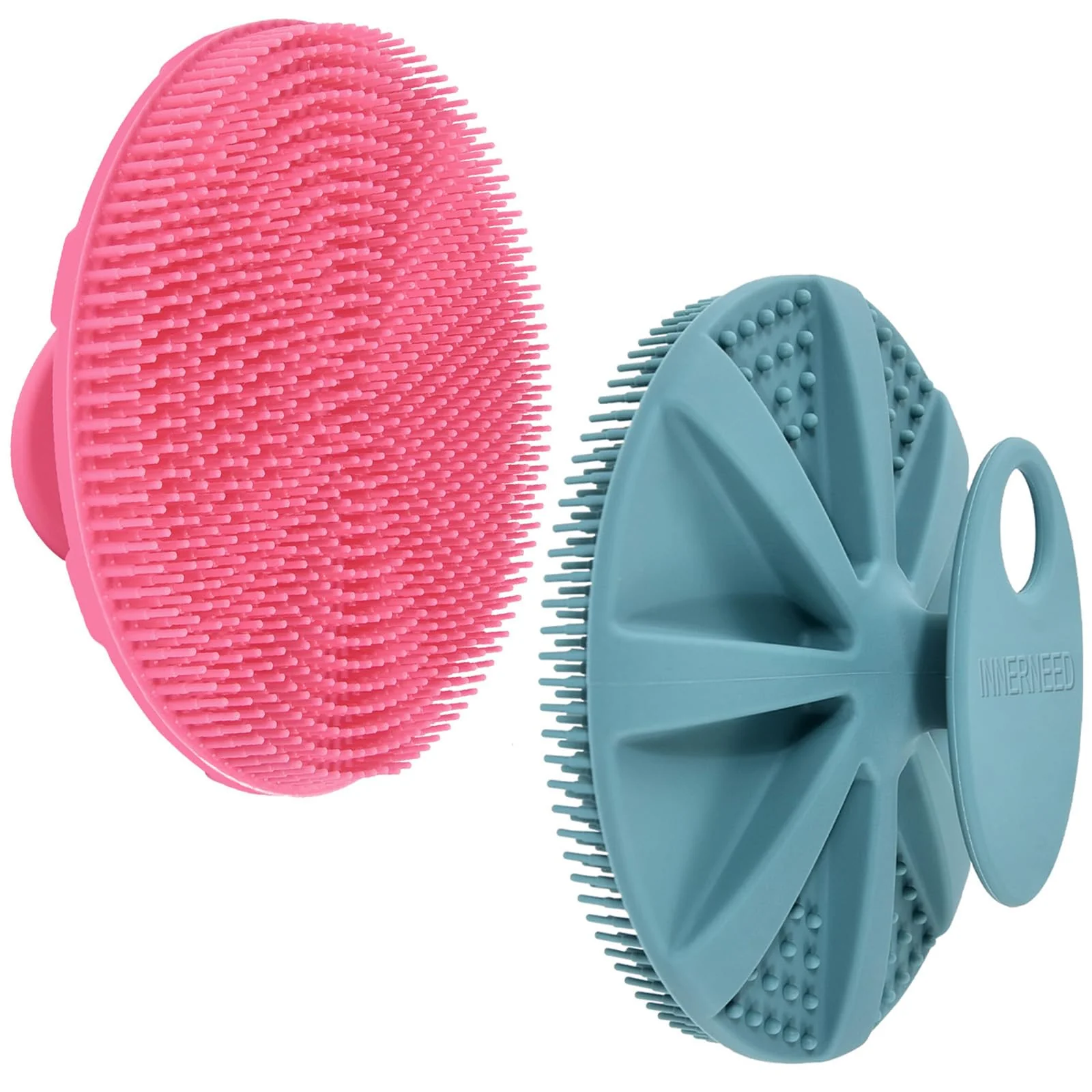 Safe INNERNEED Food-Grade Soft Silicone Body Scrubber Shower Brush Handheld Cleansing Skin Brush Gentle Exfoliating and Lather Well Dark Green Pink Certified
