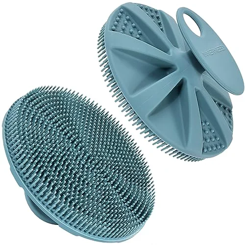 Enhanced INNERNEED Food-Grade Soft Silicone Body Scrubber Shower Brush Handheld Cleansing Skin Brush Gentle Exfoliating and Lather Well Dark Green Exclusive