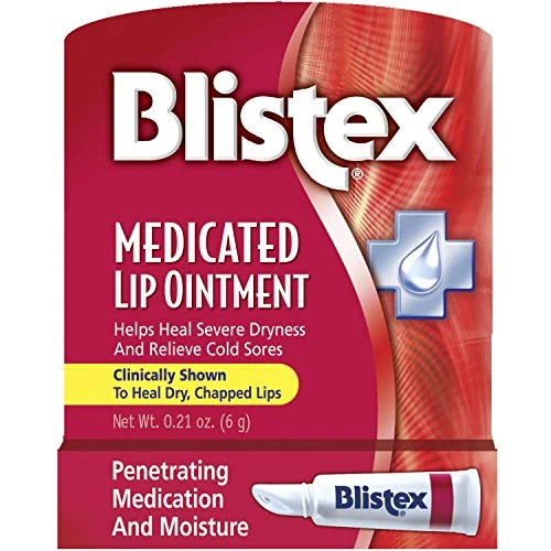 Safe Blistex Medicated Lip Ointment 0.21 Ounce Tube Pack of 24 - Relieves Cold Sores Helps Heal Dry Chapped Lips Pain Relief from Lip Sores Relaxed