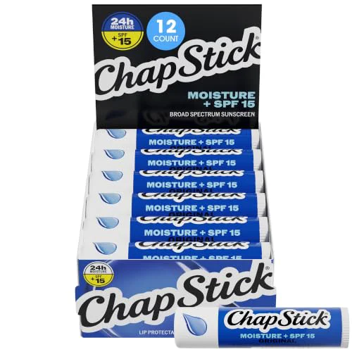 Fast ChapStick Moisture SPF 15 Bulk Lip Balm Sunscreen 12-Pack 0.15 Oz Ea Clean