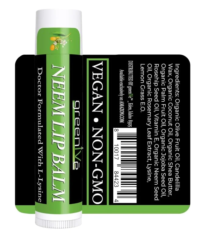 High-Performance GreenIVe Neem Lip Balm Vegan Lip Moisturizer Neem Seed Oil L-Lysine Handcrafted Natural Lip Care Chap Stick for Dry Lips Cracked Lips Sensitive Lips Smooth