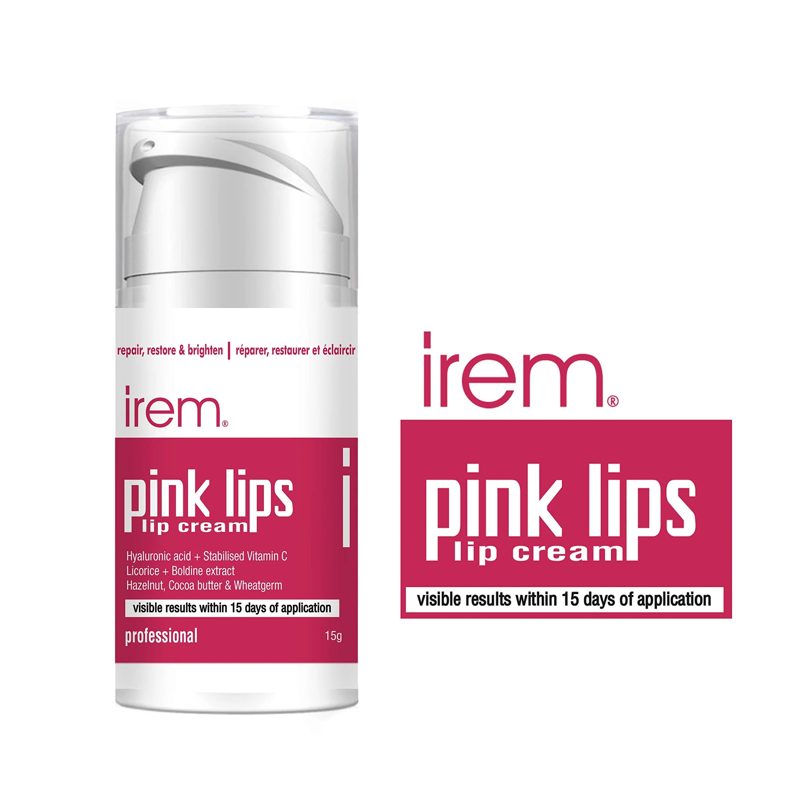 Eco-Friendly Irem Pink Lips - Lip cream Repair restore and brighten lips. With Vitamin C Hyaluronic and Licorice 15g Genuine