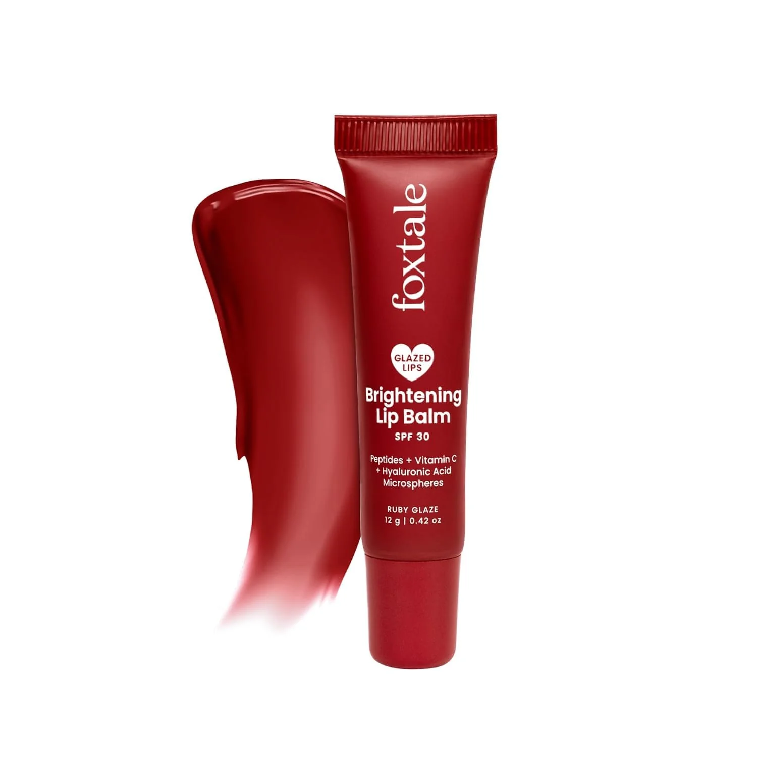 Recyclable Fox-tale SPF 30 Brightening Lip Balm for Dark Lips with Peptides Vitamin C - Brightens Pigmented Lips - Hydrates Lips - SPF Lip Balm - Ruby Glaze Contemporary