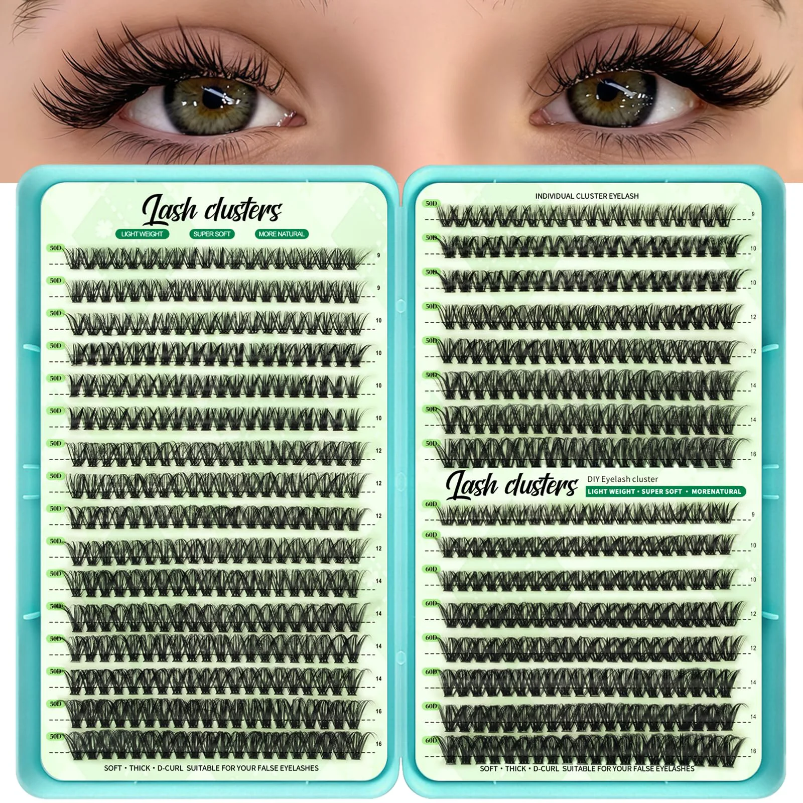 High-Quality Wispy Lash Clusters D Curl eyelash clusters Natural Look Eyelashes 9-16mm Smart