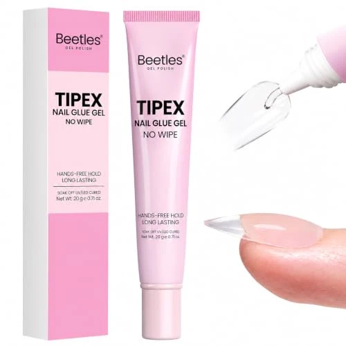High-Grade Beetles 20g Solid Nail Glue Gel No Wipe No-Need-to-Hold Designed for Tipex Instant Apex Nail Tips Flat-Nail Friendly DIY Salon Use UV LED Superior
