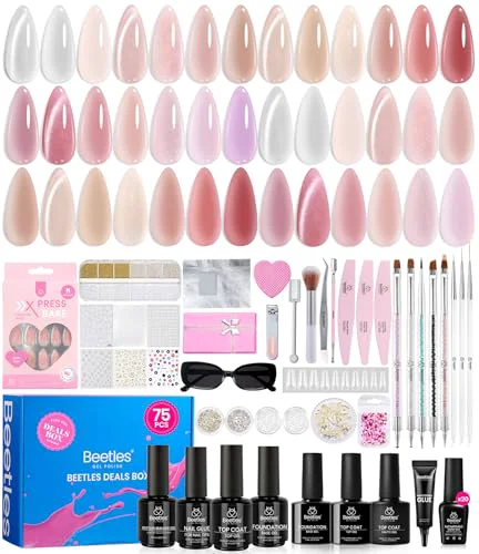 Easy-to-Use Beetles Jelly Gel Nail Polish Set - Gift Box Nude Sands Collection 75 PCS Jelly Nail Polish Kit Nude Pink Milky White Glitter Silver Cat Eye Base Superior