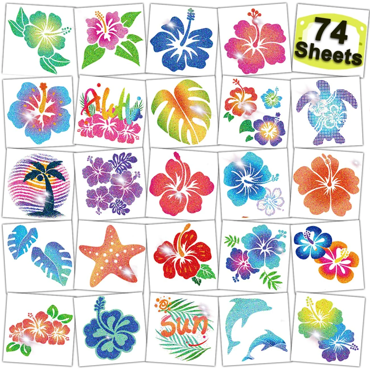 Effective CHARLENT Glitter Hibiscus Temporary Tattoos for Aloha Party Decoration Prestigious