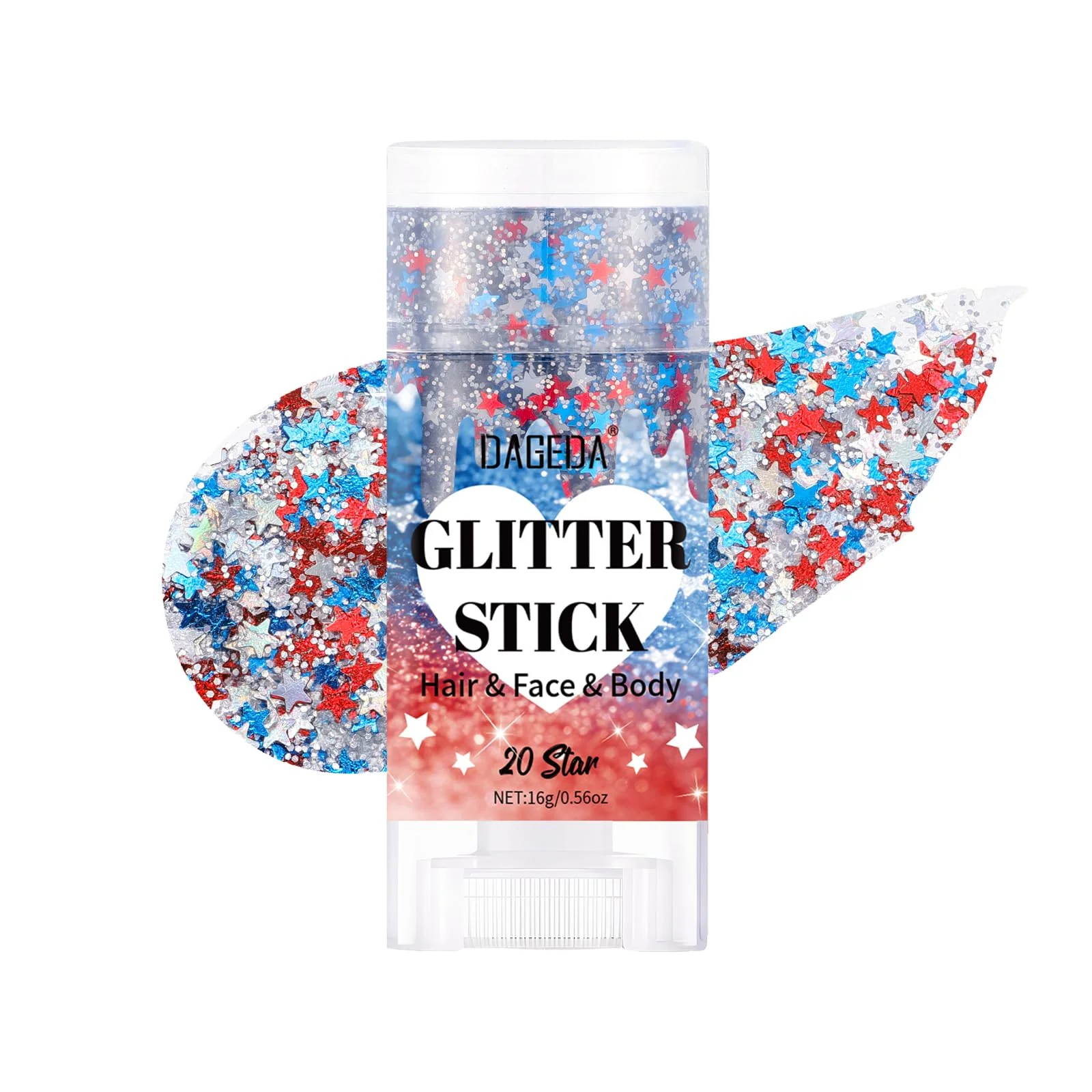 Next-Generation DAGEDA Red White Blue Body Glitter Stick Sparkly Face Glitter Makeup 4th of July Outfits Accessories for Women Shimmer Face Paint Stick Fourth Luxury