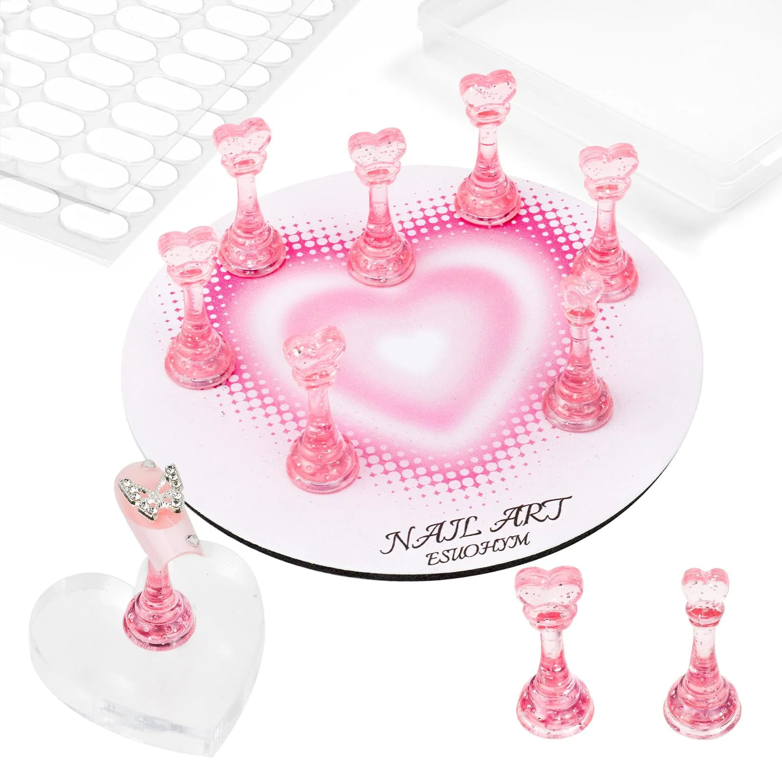 Reusable ESUOHYM Nail Stand for Press On Fake Nails Painting Display Practice Powerful Magnetic Nail Holder for Design Flower Nail Stand with 200 PCS Versatile