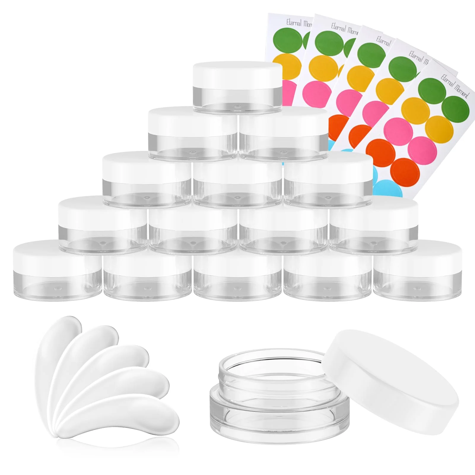 Excellent 50 Pack 3 Gram Sample Containers with White Lids Small Plastic Cosmetic Jars Makeup Travel Container Jar for Cream Bead Eye Shadow Lotions Premium Material