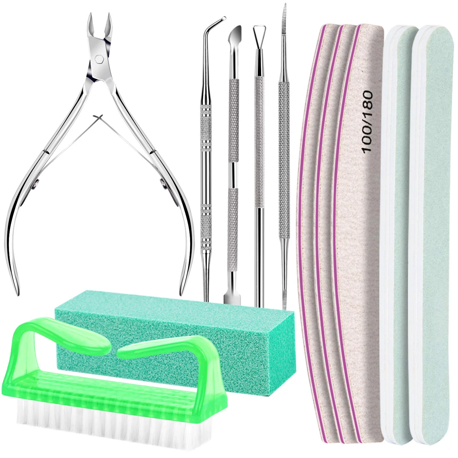Luxury FANDAMEI Nail Tools Nail Care Kit Nail Files 100 180 Nail Buffer Block Cuticle Nippers Cuticle Pusher Cuticle Peeler Nail Lifter for Ingrown Eco-Friendly