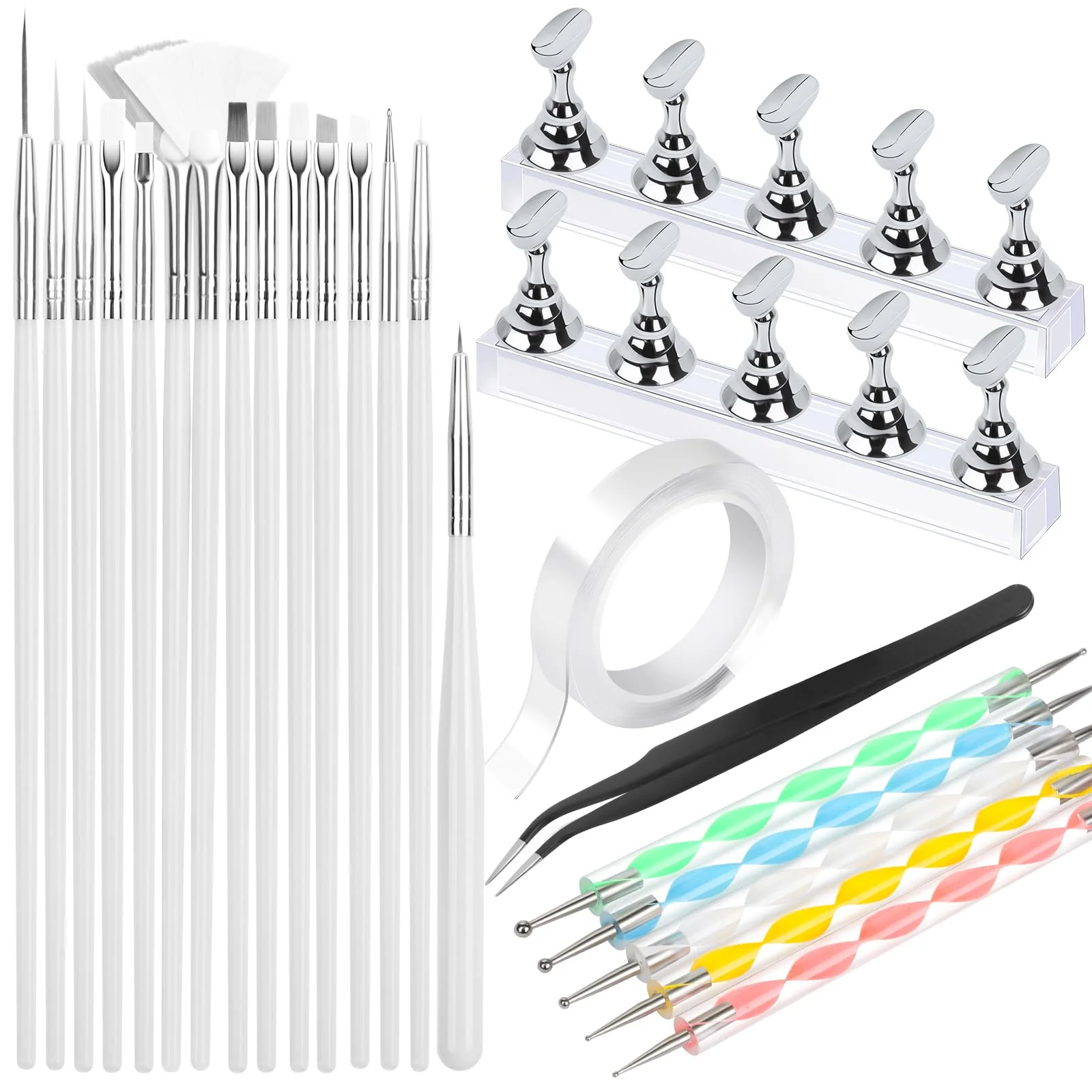 Solid FANDAMEI Nail Art Tools Nail Brush 15 PCS Nail Art Brushes 5 PCS Nail Dotting Tool Nail Stand Nail Holder For Painting Nails Nail Tools Nail Carefully Designed