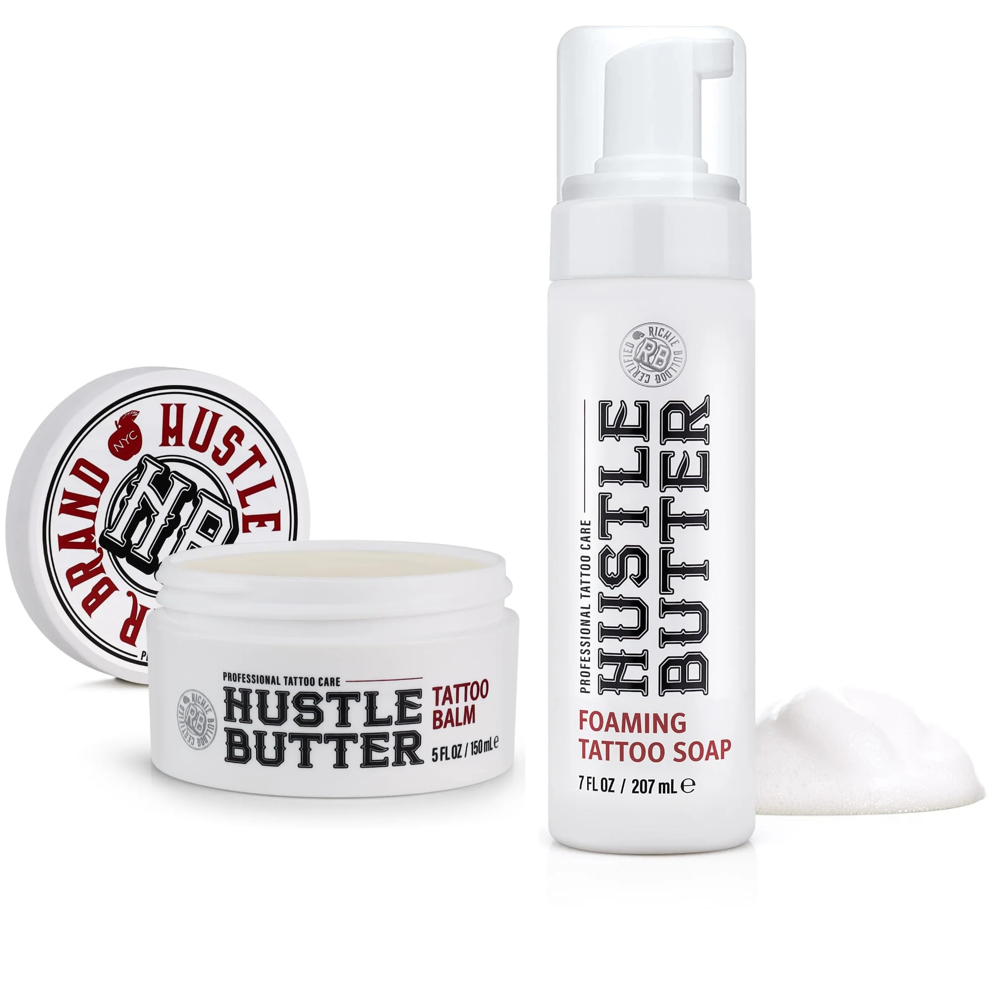 Stylish Hustle Butter Tattoo Soap Aftercare Balm - Antibacterial Soap Safe To Use While Healing Vegan No Petroleum - 5 Ounce Balm 7 Ounce Tattoo Wash Reusable